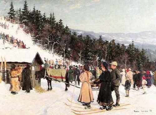 Gustav Wentzel Painting Skirenn i Fjelkenbakken